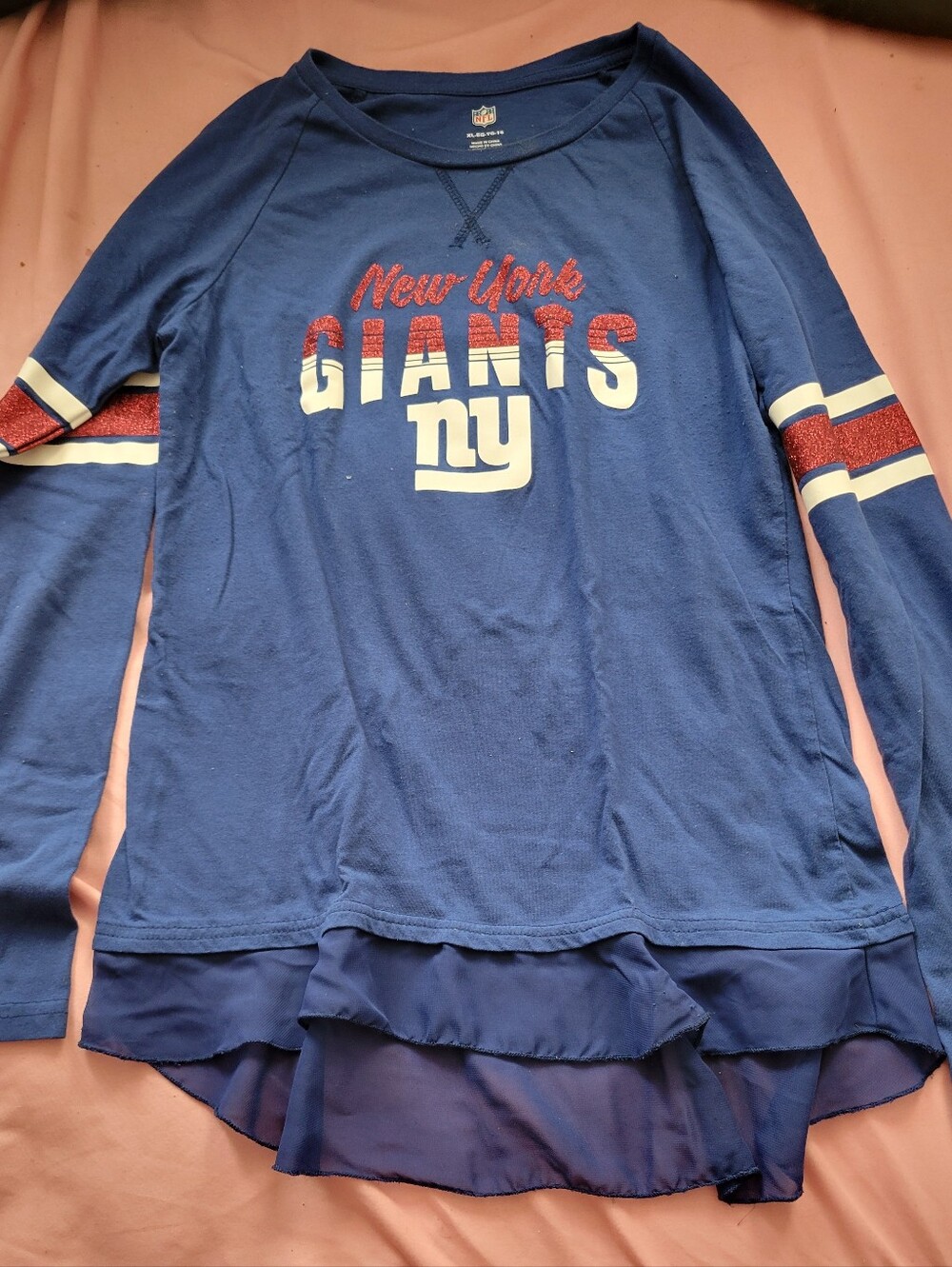 New York Giants Girls' Blue Layered Hem Long Sleeve Top xL 16